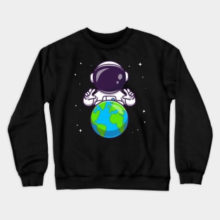 Cute Astronaut With Earth In Space Cartoon Crewneck Sweatshirt